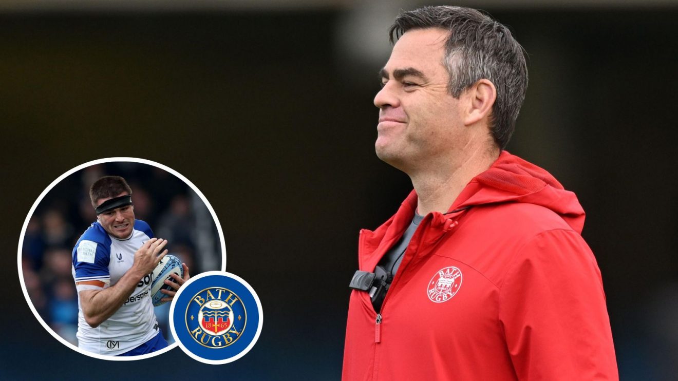 A two layered image of Bath head of rugby Johann van Graan with an inset of Josh Bayliss