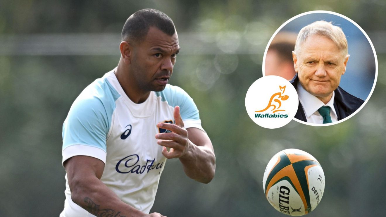 A two layered image of Kurtley Beale and Joe Schmidt