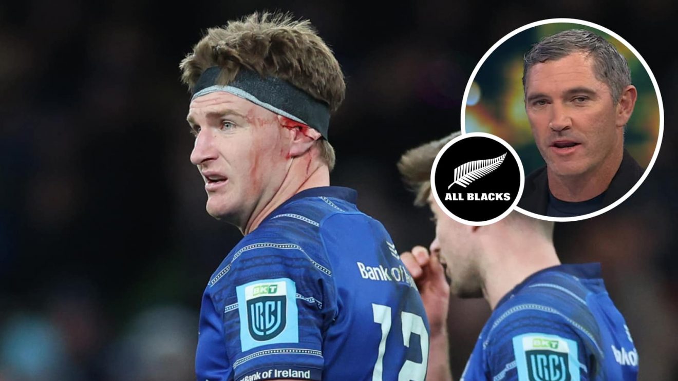 All Blacks and Leinster back Jordie Barrett and an inset of Stephen Donald.