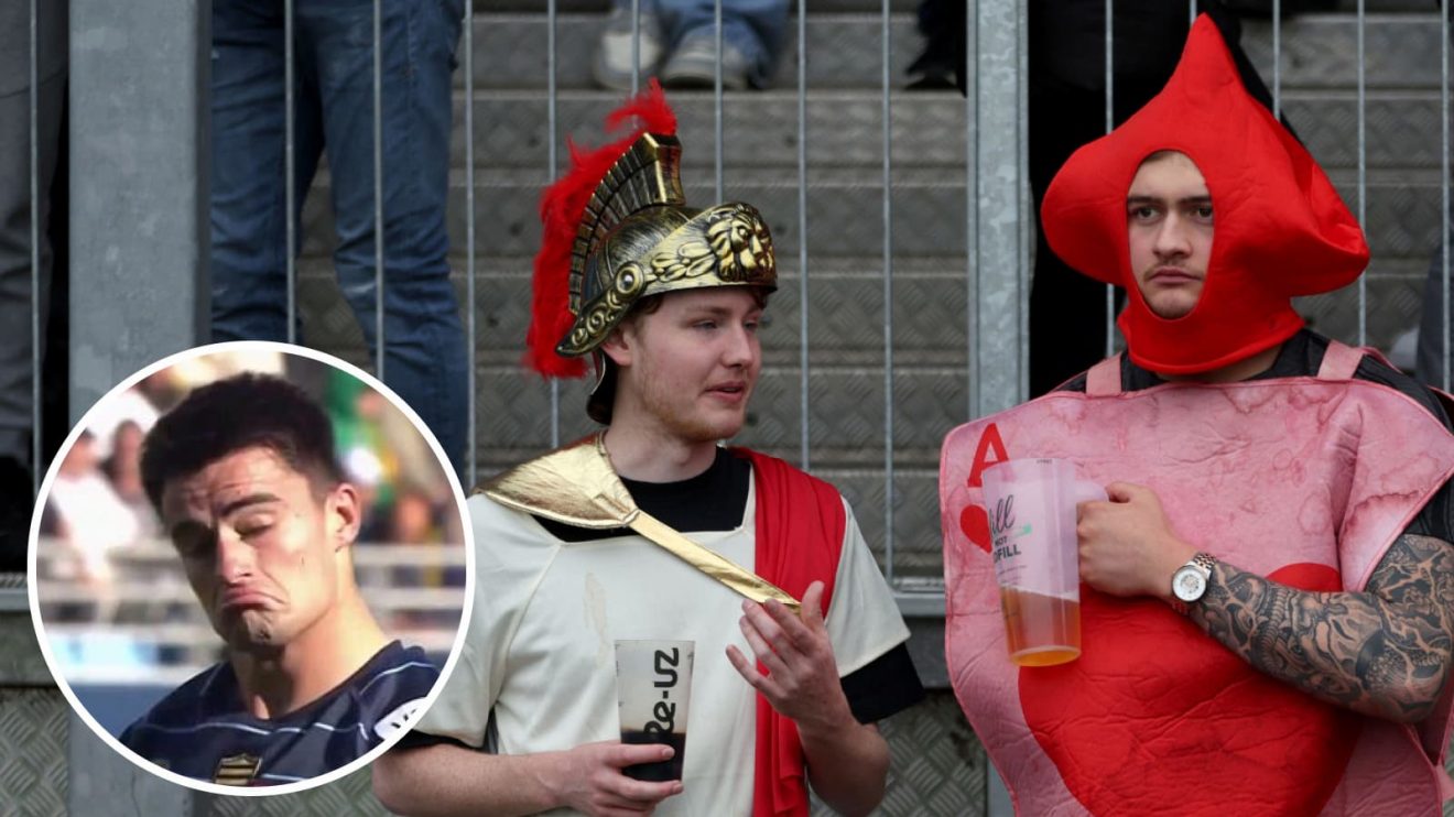 Two fans at Saracens v Gloucester game on Saturday.