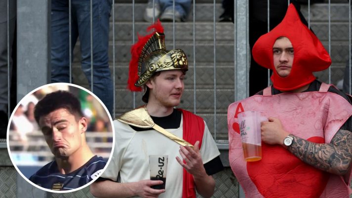 Two fans at Saracens v Gloucester game on Saturday.