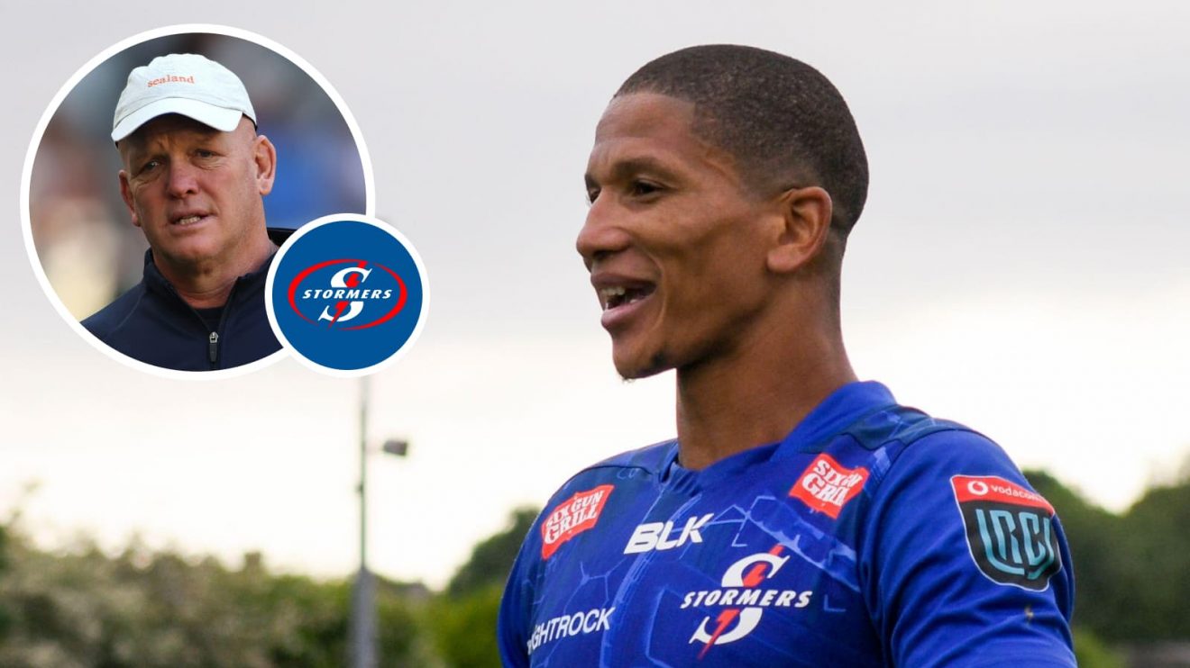 Stormers fly-half Manie Libbok and an inset of director of rugby John Dobson.
