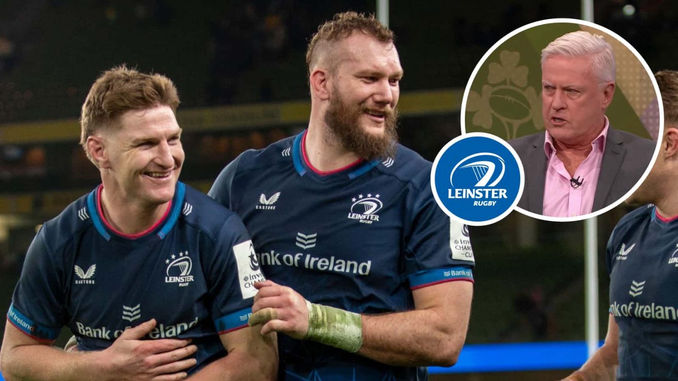 Leinster stars Jordie Barrett and RG Snyman and an inset of Matt Williams