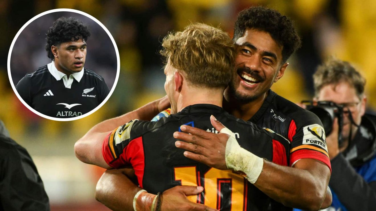 Chiefs star Emoni Narawa and an inset of All Blacks forward Wallace Sititi.