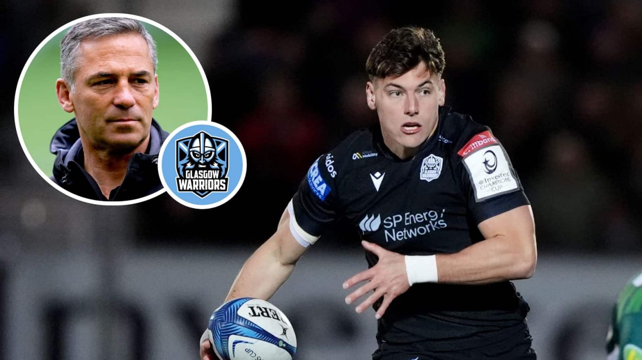 Glasgow Warriors star Tom Jordan and an inset of head coach Franco Smith.