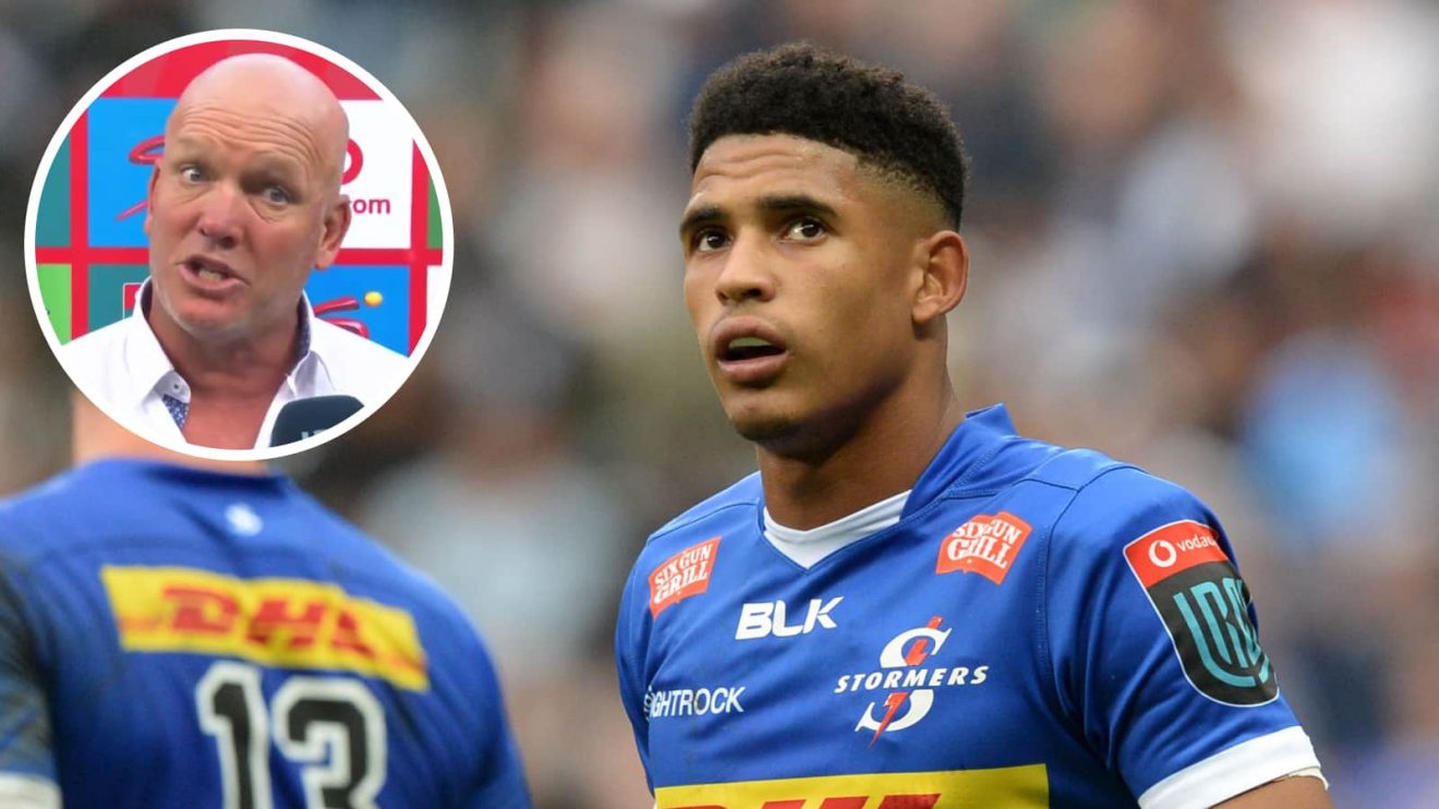 Sacha Feinberg-Mngomezulu and an inset of Stormers boss John Dobson.