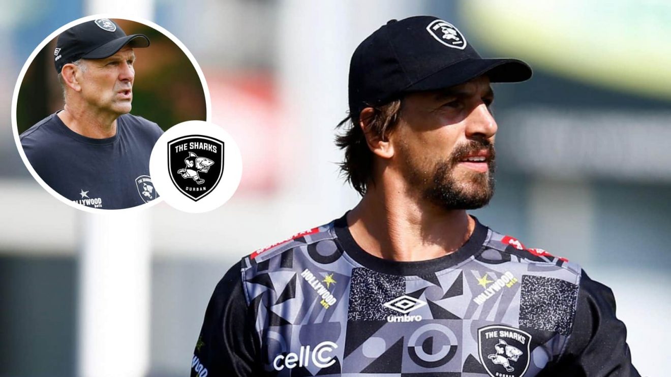 Eben Etzebeth and an inset of Sharks boss John Plumtree