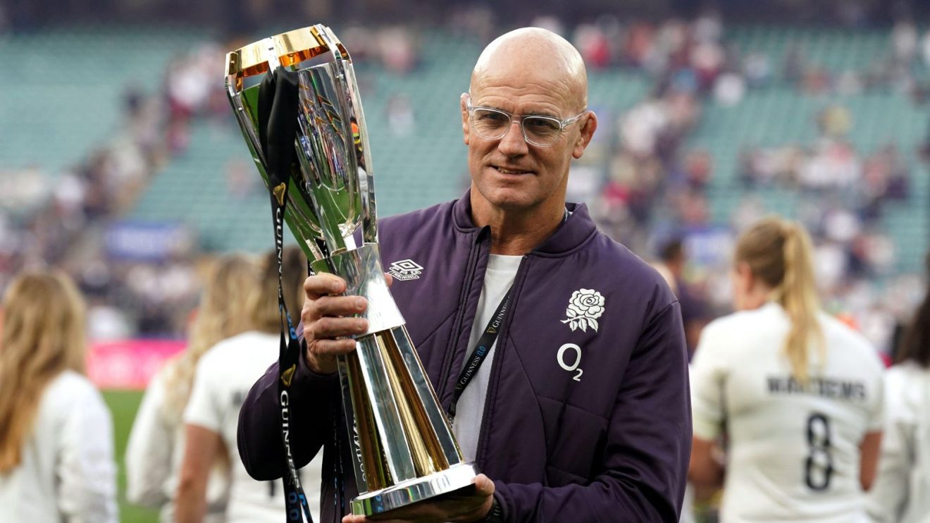 Red Roses boss John Mitchell with the Six Nations trophy