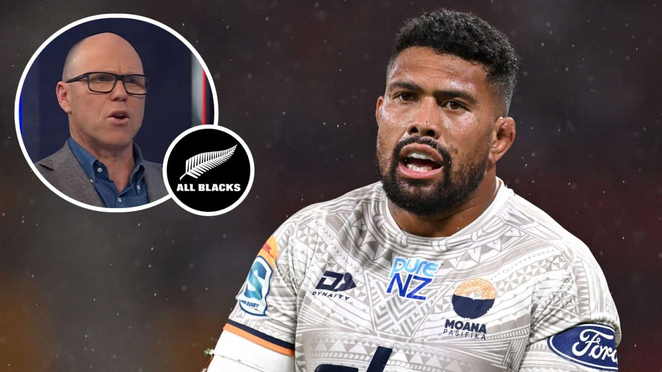 Ardie Savea and an inset of former All Blacks winger Jeff Wilson.