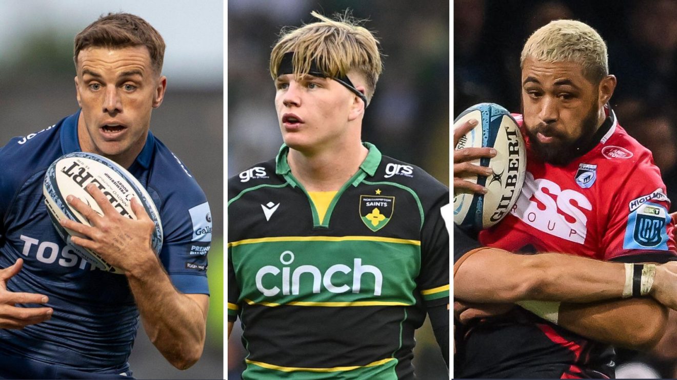 A three panel image of George Ford, Henry Pollock and Taulupe Faletau