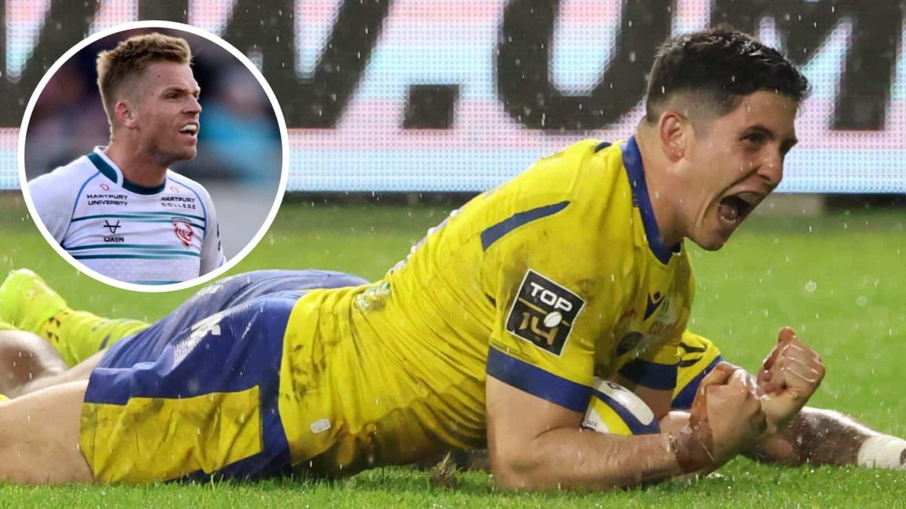 Clermont fly-half Anthony Belleau and an inset of Gloucester's Gareth Anscombe.