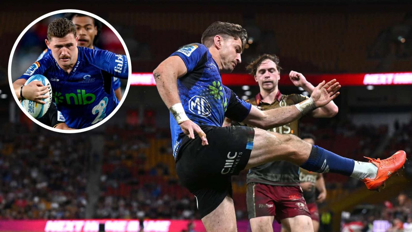 Blues playermaker Beauden Barrett and an inset of Dalton Papali’i.