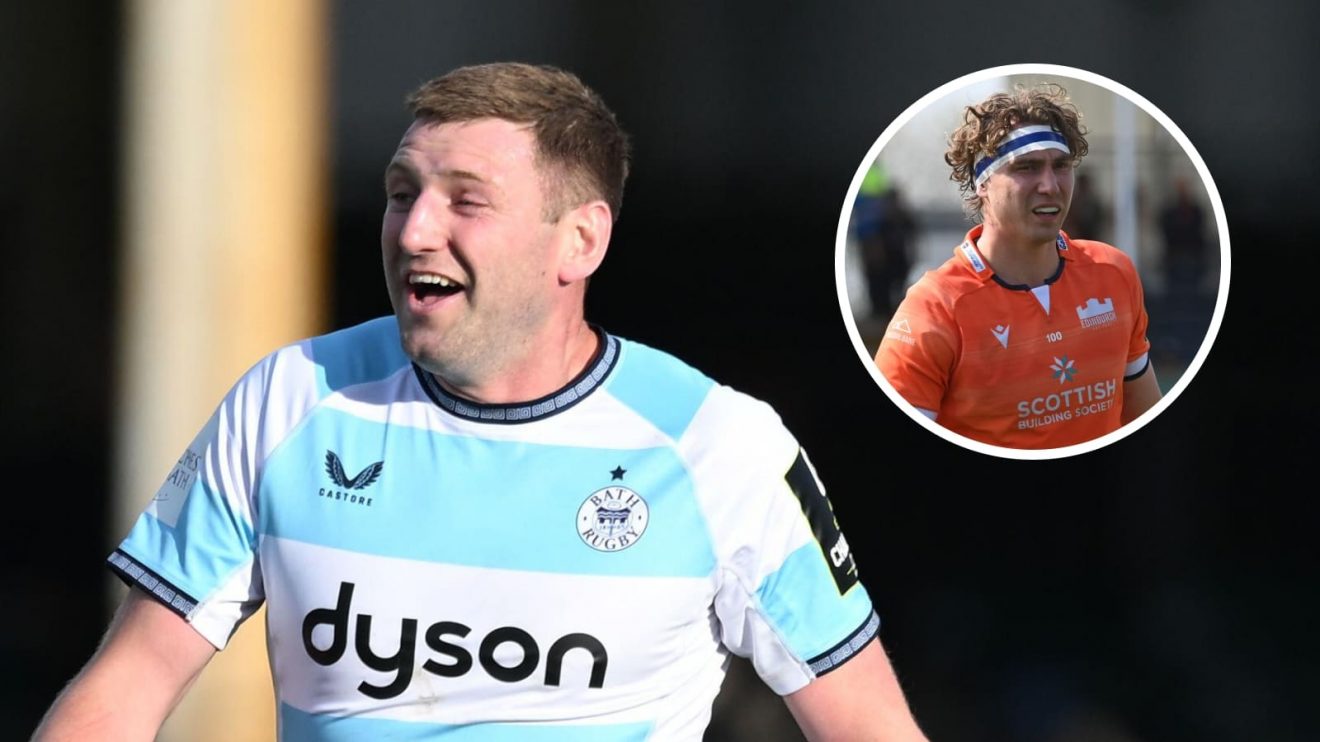 Bath fly-half Finn Russell and an inset of Edinburgh.
