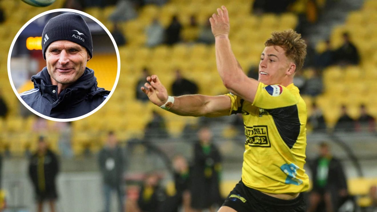 Hurricanes star Ruben Love and an inset of All Blacks boss Scott Robertson.