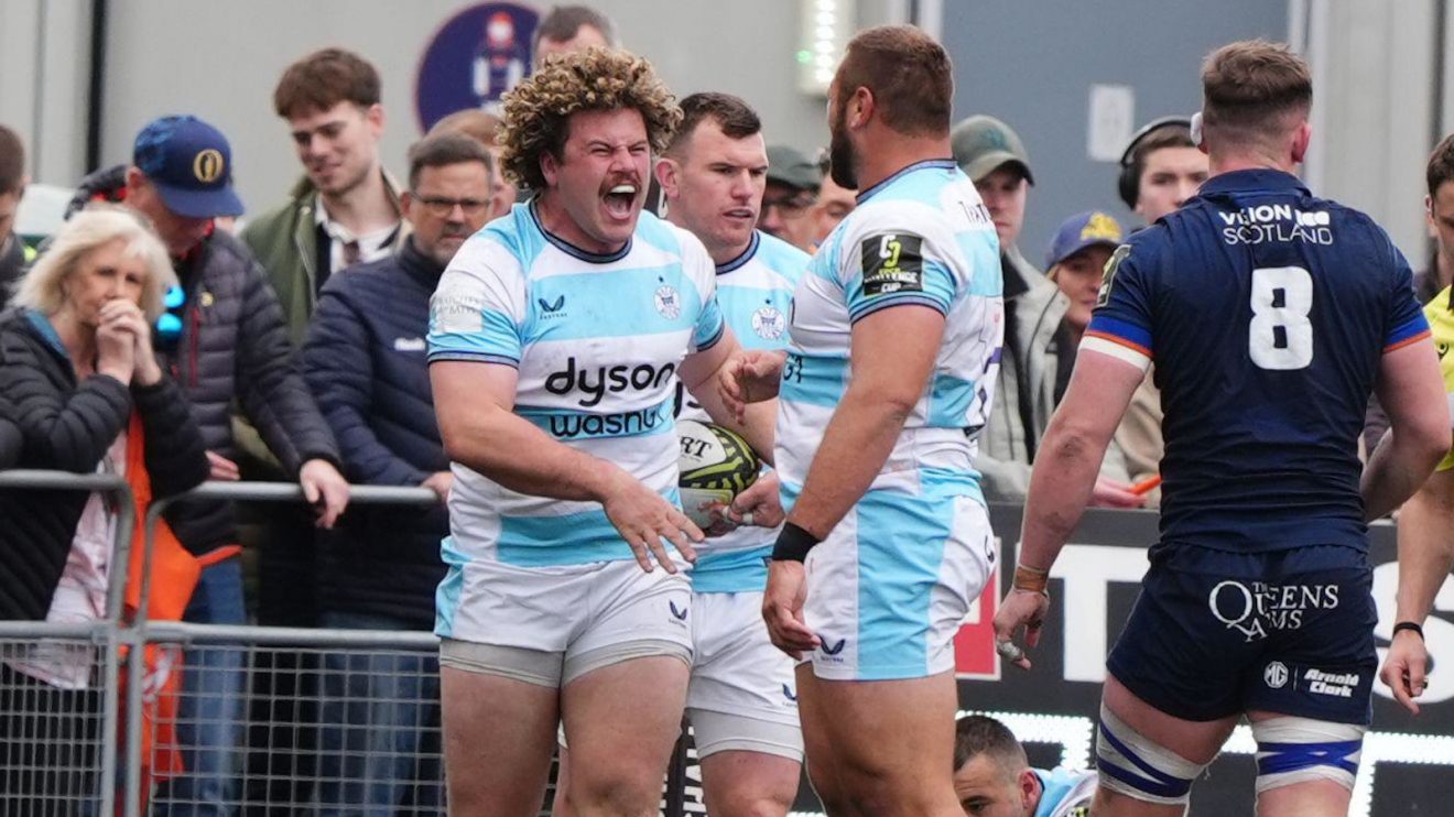 Bath back-row Alfie Barbeary celebrates against Edinburgh.