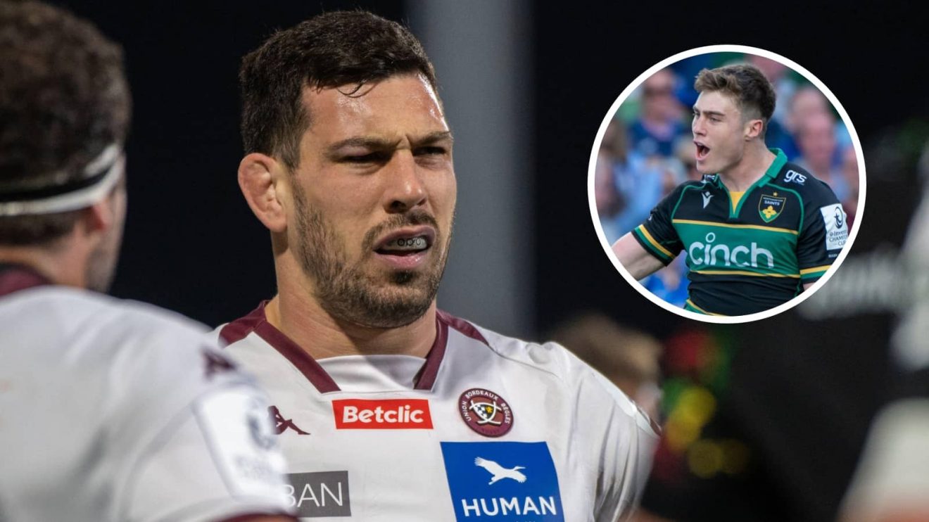 Bordeaux and Los Pumas star Guido Petti and an inset of Tommy Freeman .