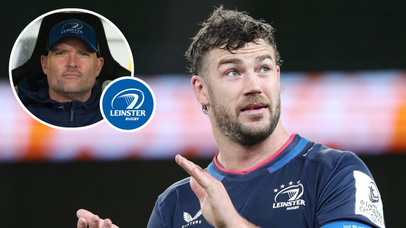 Caelan Doris and an inset of Leinster boss Jacques Nienaber.