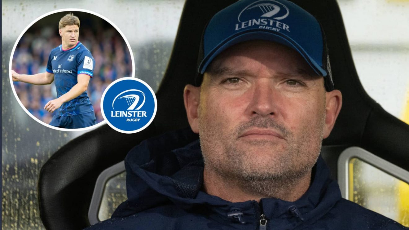 Leinster coach Jacques Nienaber and centre Jordie Barrett (inset).