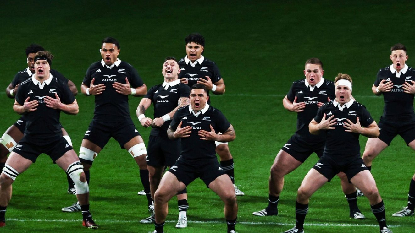 All Blacks performing the haka before playing Italy in the 2024 Autumn Nations Series