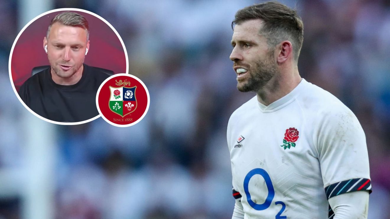 Elliot Daly in action for England in the 2025 Six Nations and former British and Irish Lions fly-half Dan Biggar (inset).