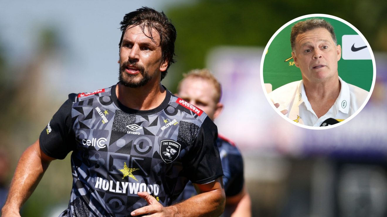 Sharks and Springboks lock Eben Etzebeth and South Africa head coach Rassie Erasmus (inset).