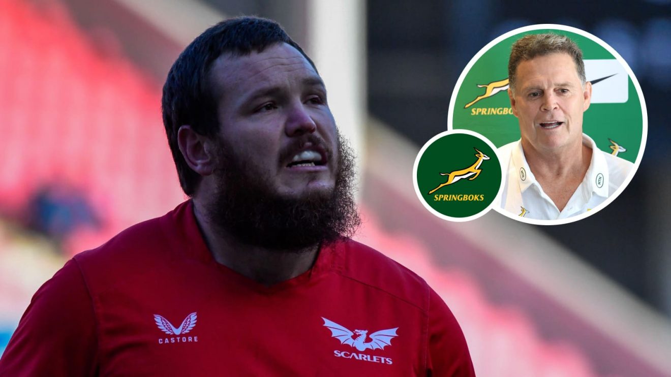 Scarlets hooker Marnus van der Merwe and an inset of Springboks coach Rassie Erasmus