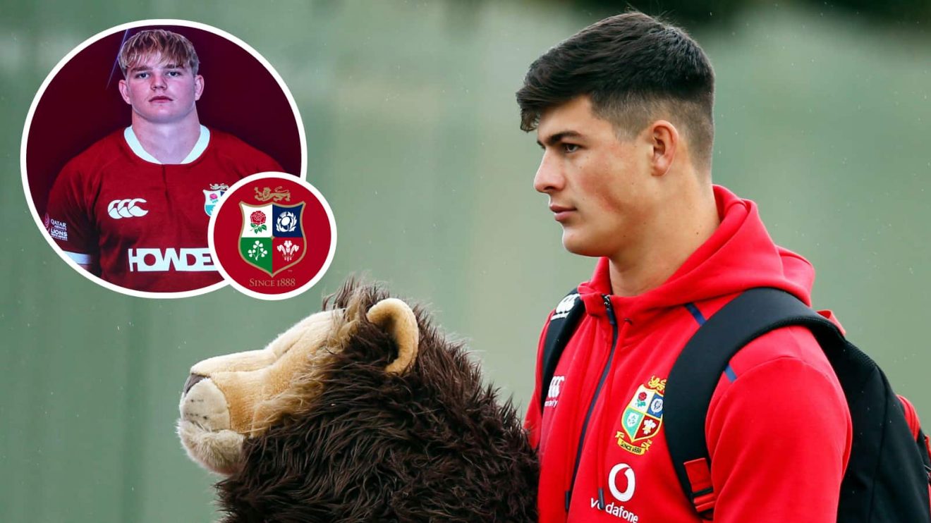 Former British and Irish Lions winger Louis Rees-Zammit and an inset of Henry Pollock.