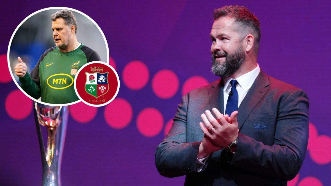 British and Irish Lions head coach Andy Farrell and Springboks boss Rassie Erasmus (inset).