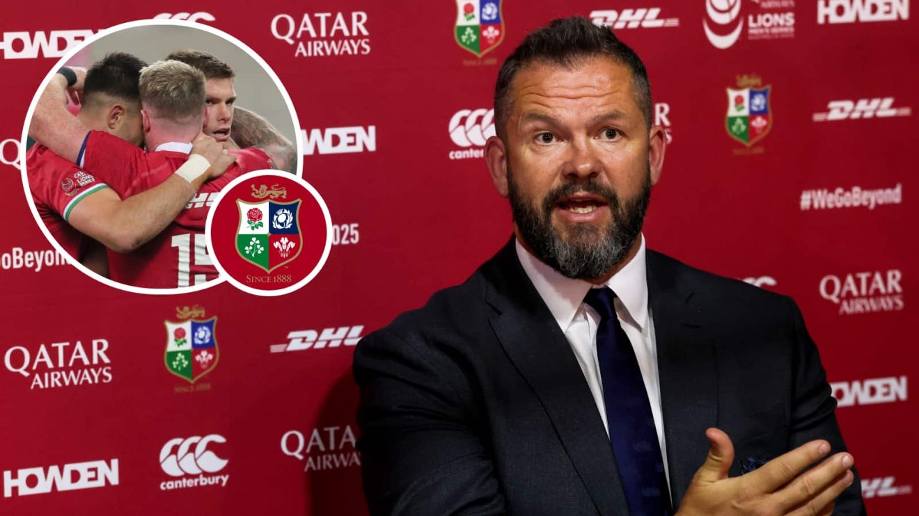 British and Irish Lions head coach Andy Farrell and inset of son Owen.