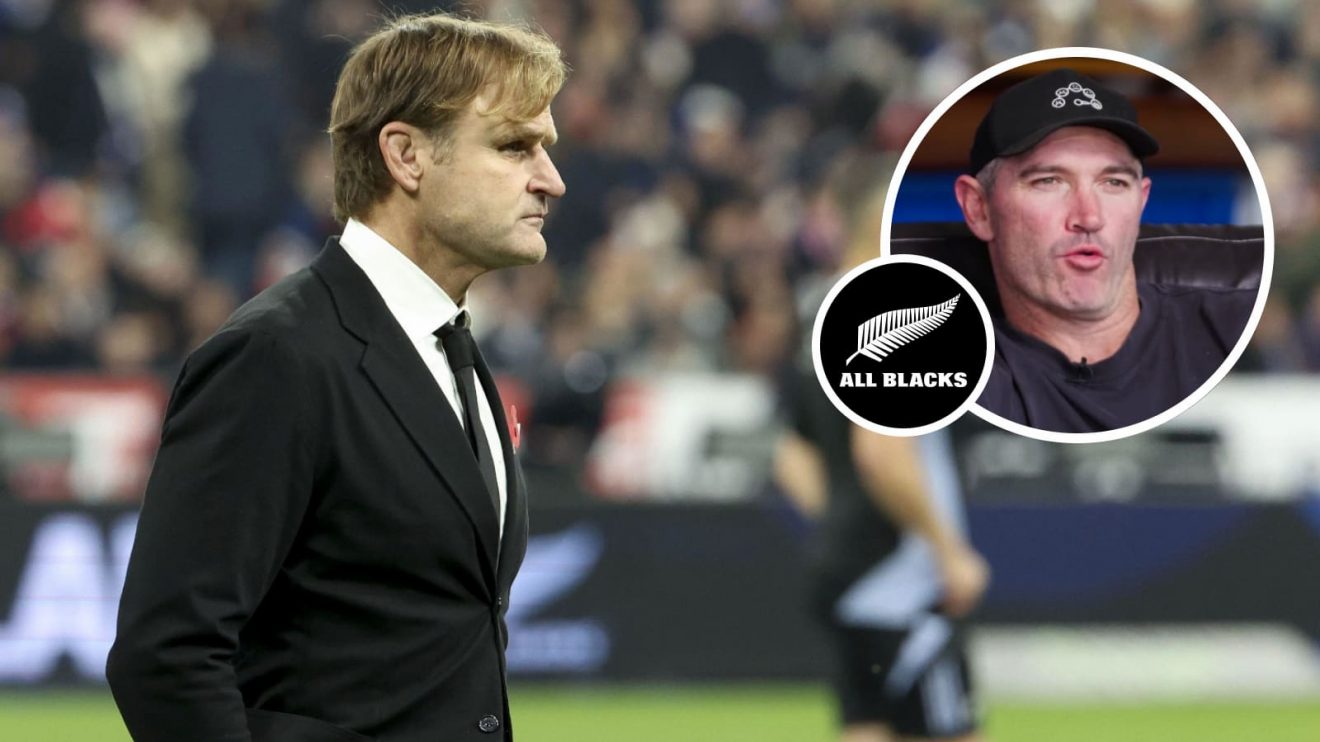 All Blacks head coach Scott Robertson and 2011 Rugby World Cup winner Stephen Donald (inset).