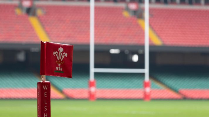 A touchline flag at the Principality Stadium in Cardiff