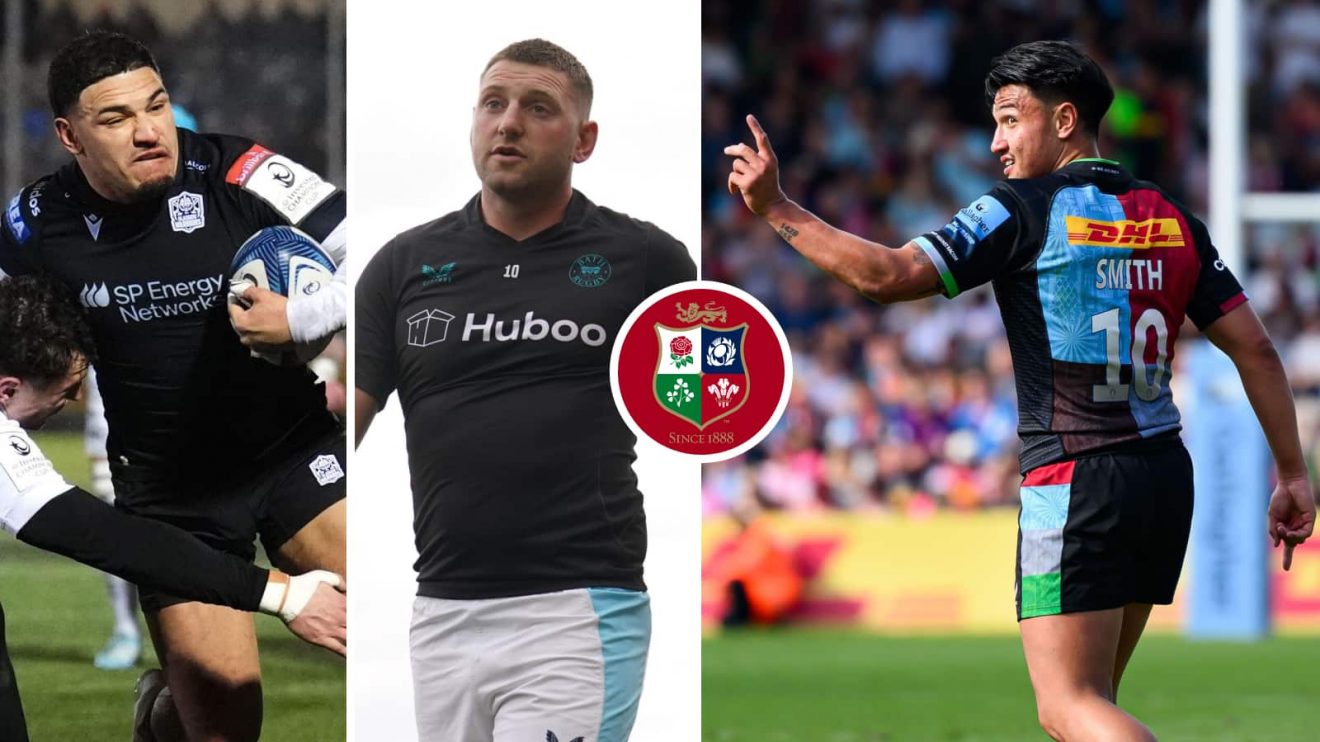 Split image of Sione Tuipulotu, Finn Russell and Marcus Smith.