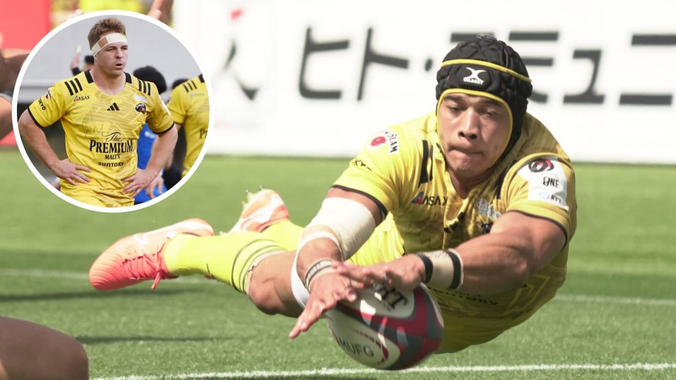Springboks winger Cheslin Kolbe and an inset of ex-All Blacks flanker Sam Cane.