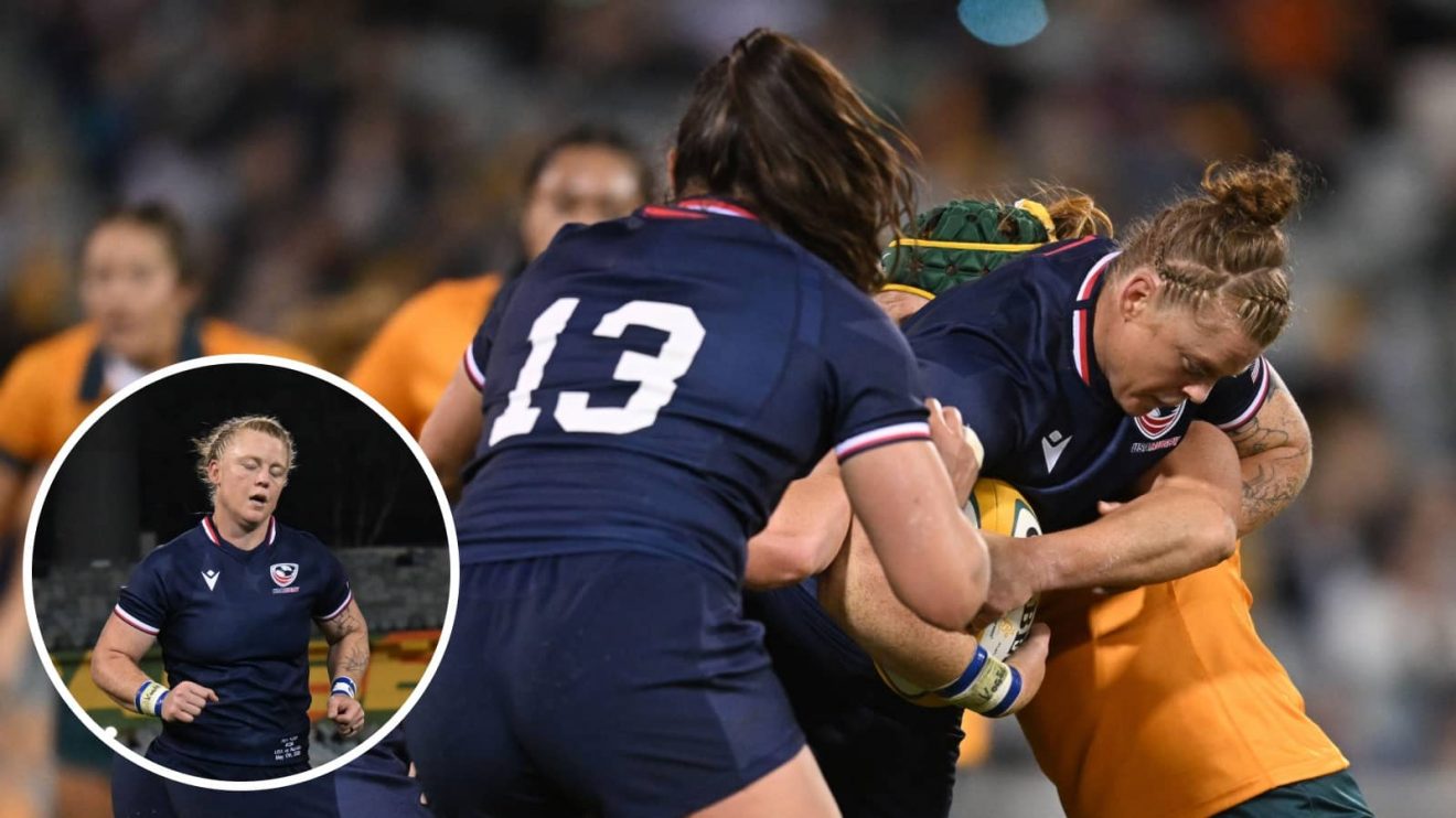 Alev Kelter of the USA Womens Eagles runs off the field after receiving a red card during the Pacific Four Test Series match between the Wallaroos and USA