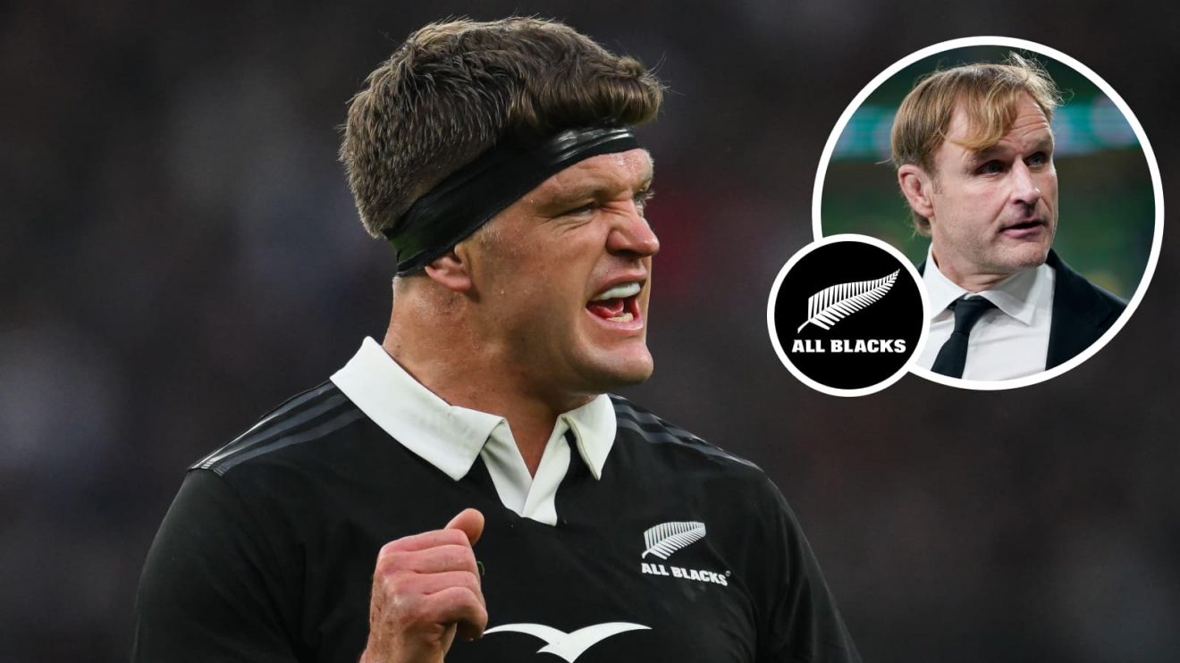 All Blacks captain Scott Barrett and an inset of head coach Scott Robertson.