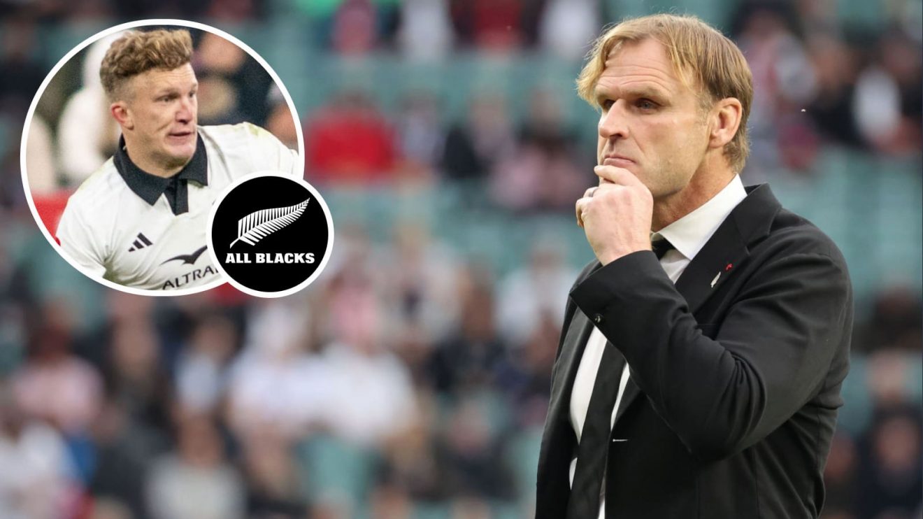 All Blacks head coach Scott Robertson and fly-half Damian McKenzie (inset).