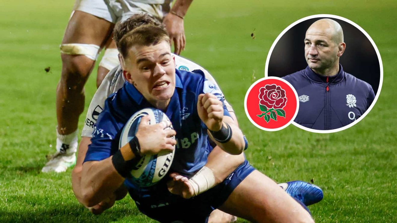 Sale Sharks winger Joe Carpenter and an inset of England head coach Steve Borthwick