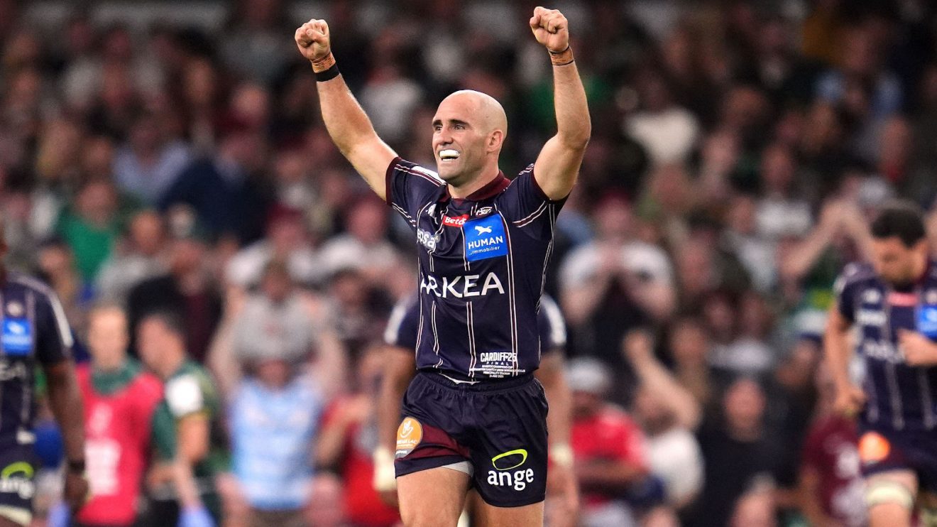 Maxime Lucu celebrates for Bordeaux-Begles.