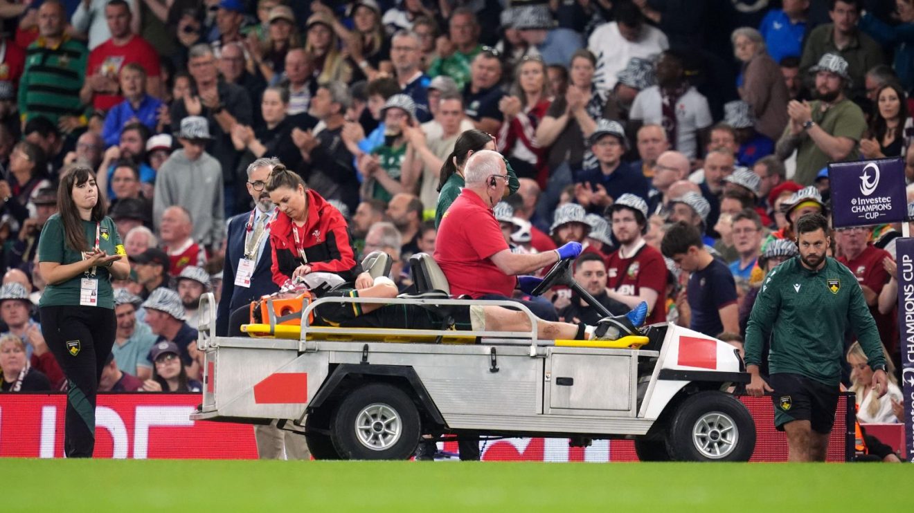 Northampton Saints star George Furbank being stretchered off in the Champions Cup final v Bordeaux Begles