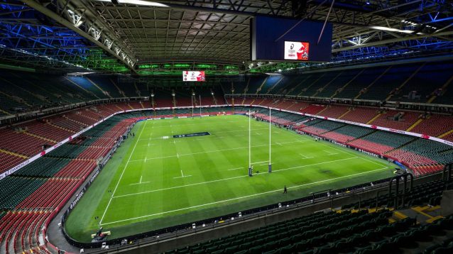 An overhead shot of the Principality Stadium before the Champions Cup final