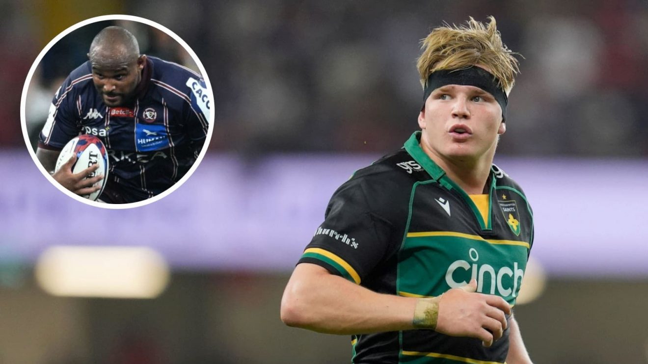 Northampton Saints star Henry Pollock and Bordeaux-Begles prop Jefferson Poirot (inset) in action in the Champions Cup final.