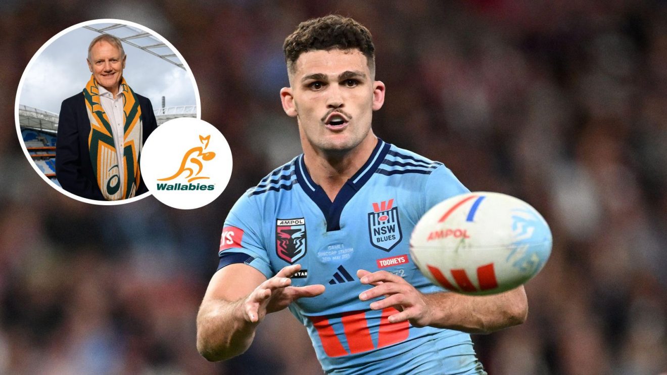 A two layered image of Nathan Cleary and Joe Schmidt