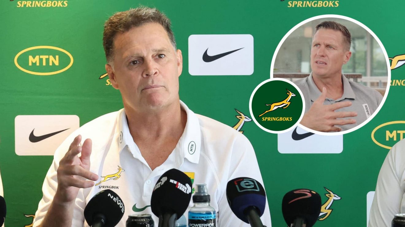 Springboks head coach Rassie Erasmus and former South Africa captain Jean de Villiers (inset).
