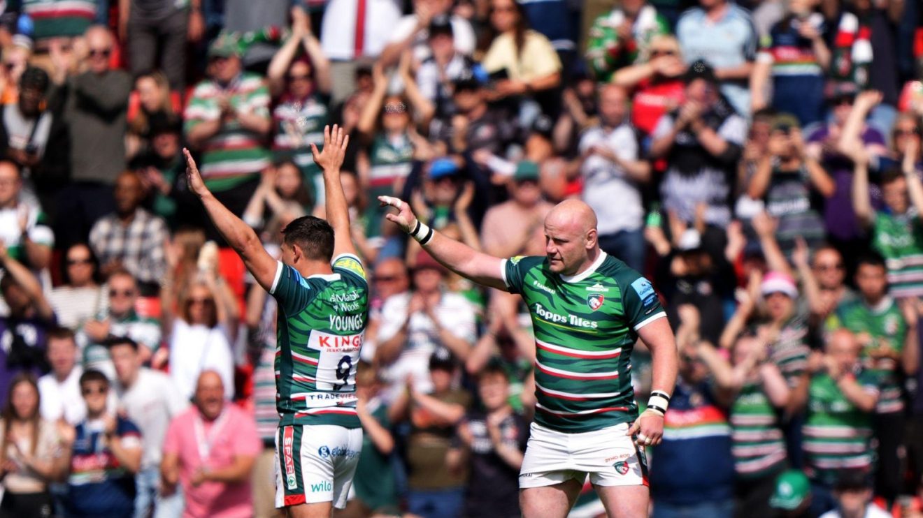 Ben Youngs and Dan Cole during their final home match v Newcaste Falcons