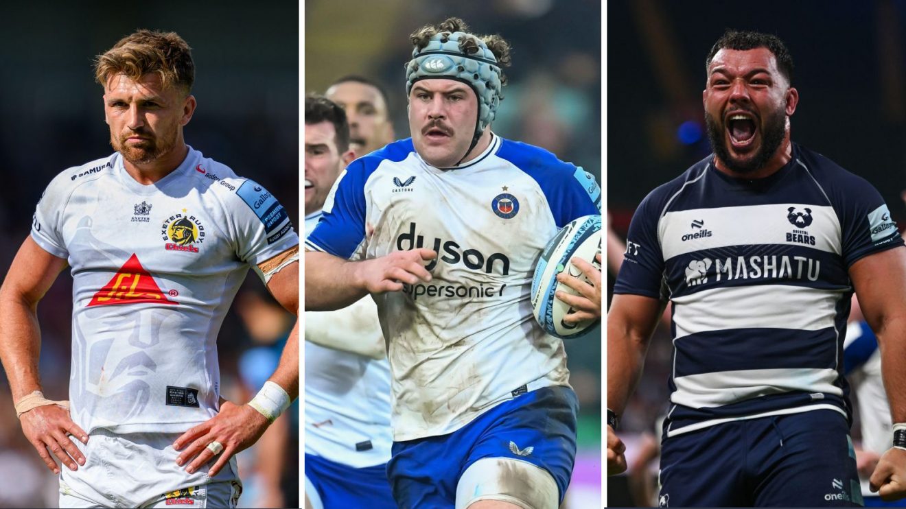 A three panel image of Henry Slade, Alfie Barbeary and Ellis Genge