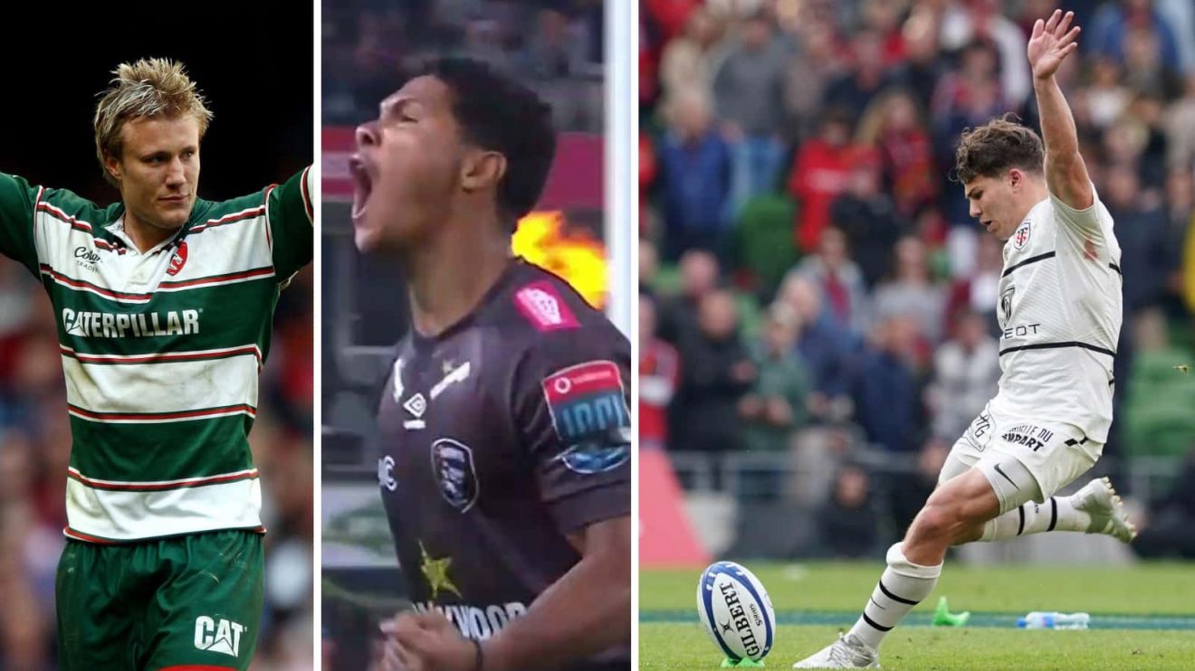 Leicester Tigers' Jordan Crance, Sharks scrum-half Bradley Davids and Antoine Dupont of Toulouse.