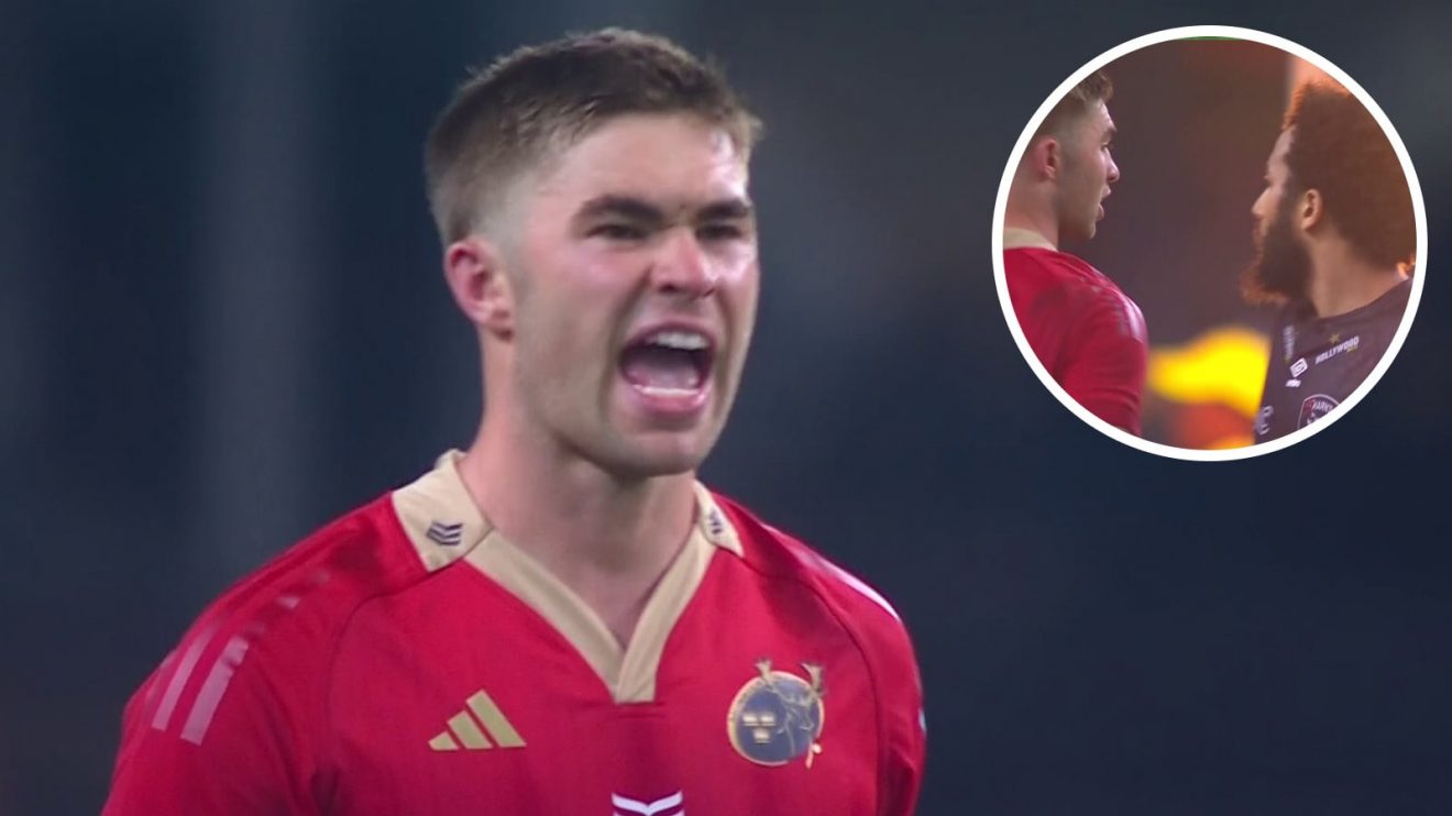 Munster fly-half Jack Crowley and an inset of him and Jaden Hendrikse.