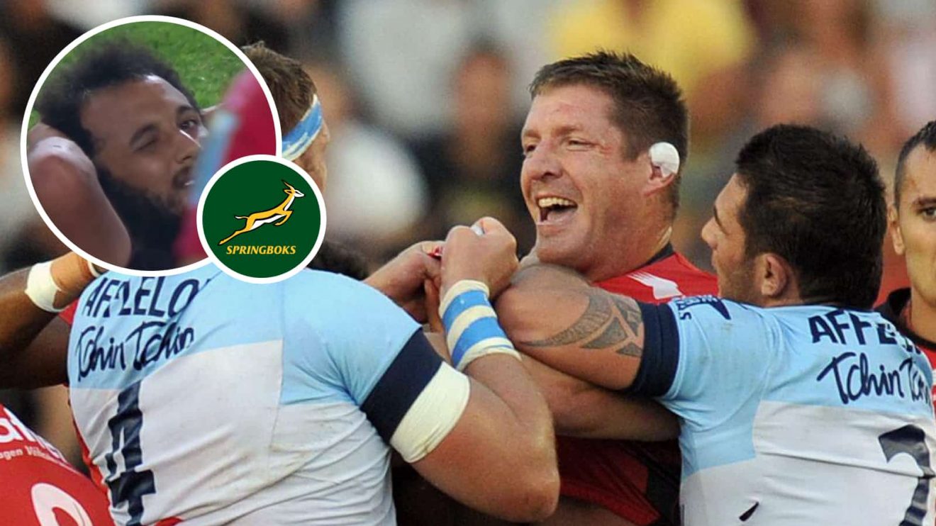 Ex-Toulon and Springboks lock Bakkie Botha and an inset of Sharks scrum-half Jaden Hendrikse.