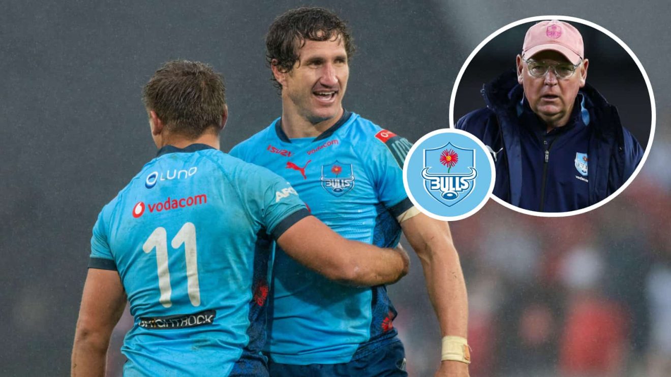 Bulls fly-half Johan Goosen and an insert of Jake White.