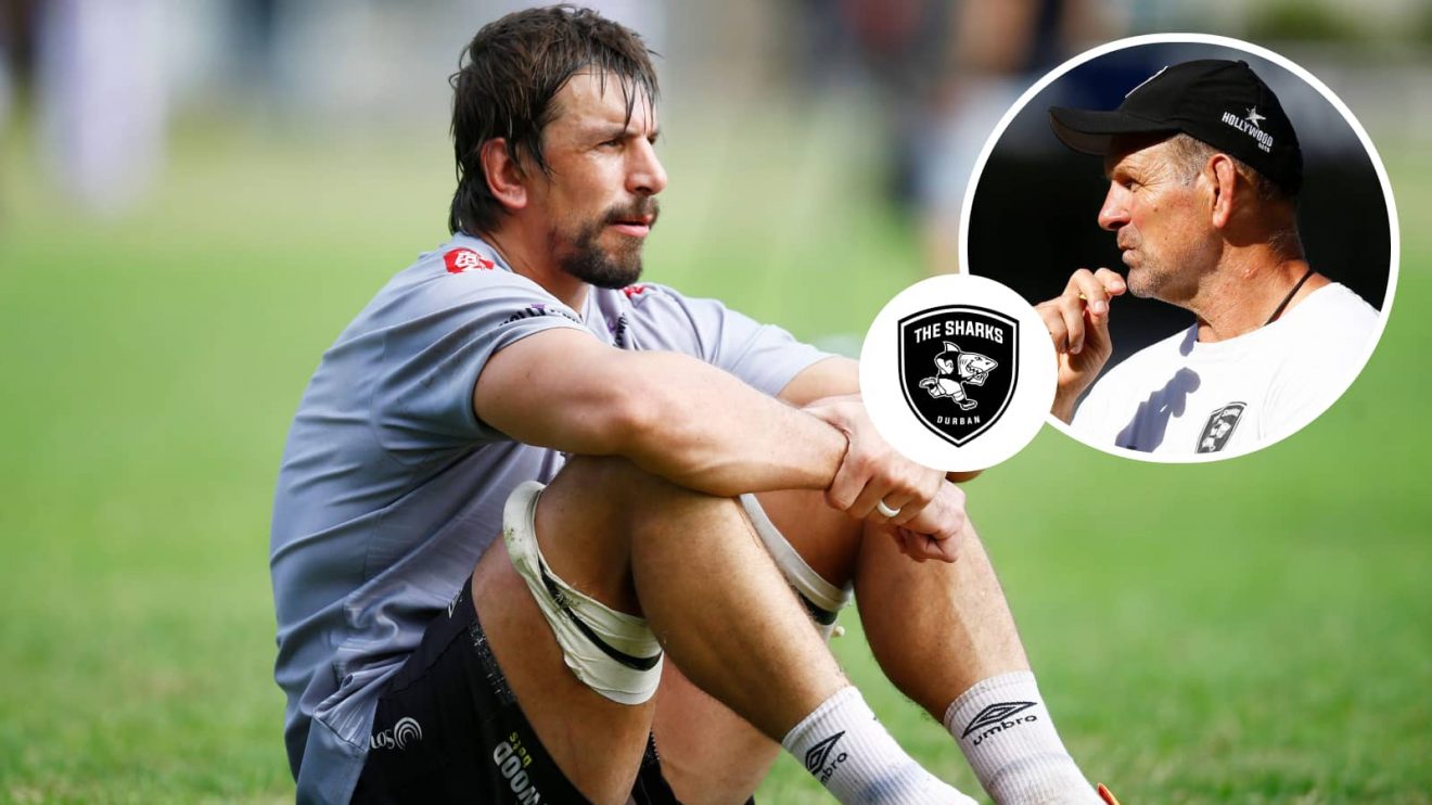 Eben Etzebeth and an inset of Sharks boss John Plumtree.